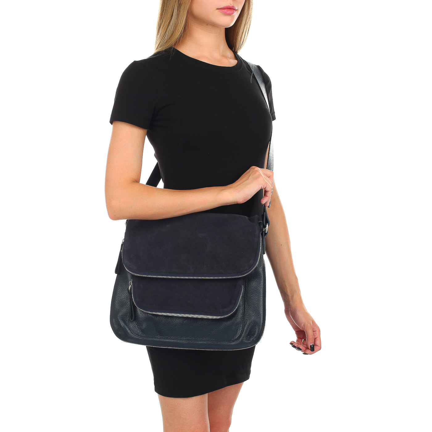 Синяя кожаная сумка Chatte 