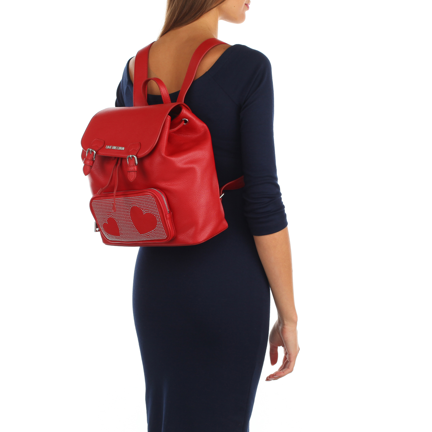 Красный рюкзак с декором Love Moschino Microstuds